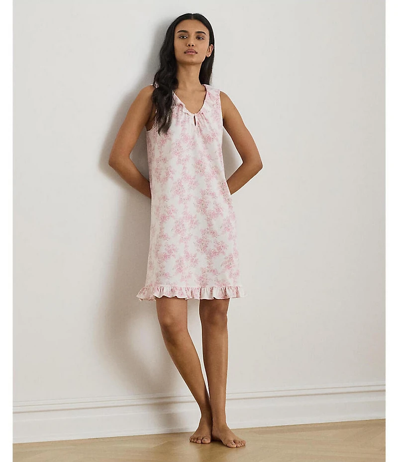 Lauren Ralph Lauren Floral Print Sleeveless V Neck Jersey Knit Short Nightgown