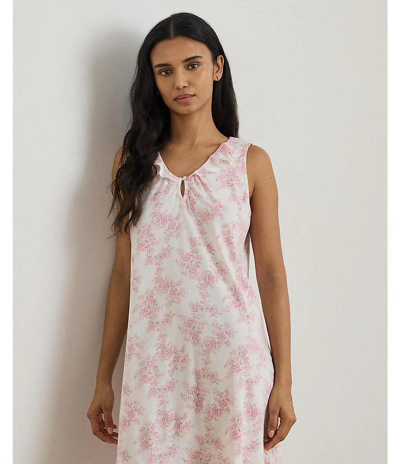 Lauren Ralph Lauren Floral Print Sleeveless V Neck Jersey Knit Short Nightgown