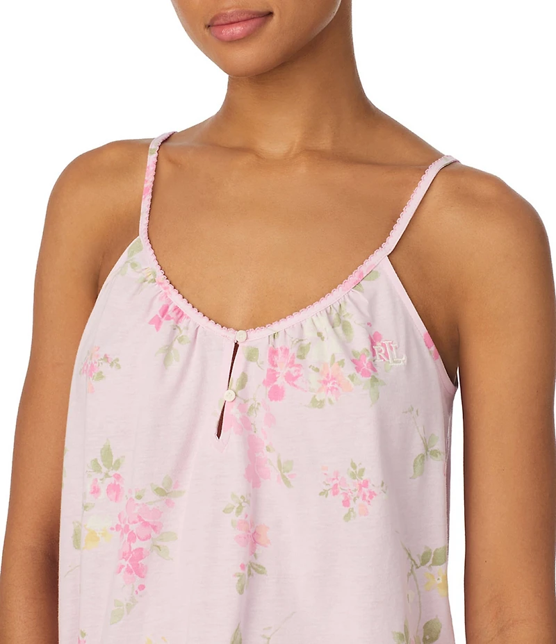 Lauren Ralph Lauren Floral Print Sleeveless V Neck Jersey Knit Shorty Pajama Set