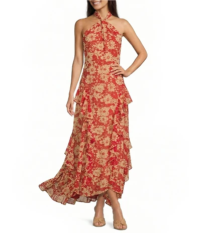 Lauren Ralph Lauren Floral Ruffle-Trim Georgette Halter Midi Dress