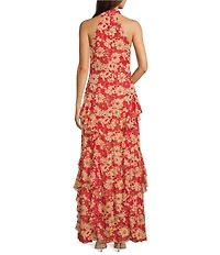 Lauren Ralph Lauren Floral Ruffle-Trim Georgette Halter Midi Dress