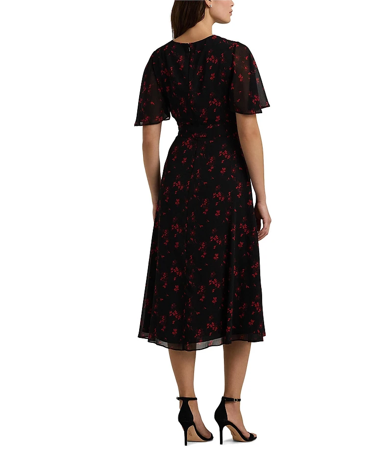 Lauren Ralph Lauren Flutter Sleeve Printed Georgette Midi Dress