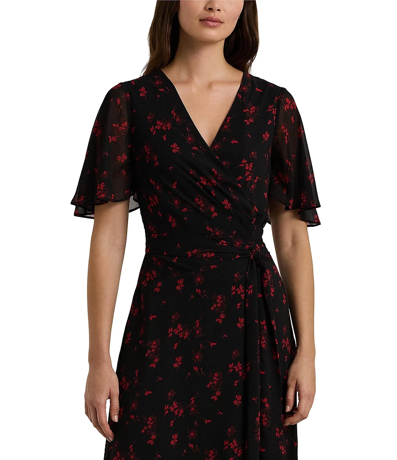 Lauren Ralph Lauren Flutter Sleeve Printed Georgette Midi Dress