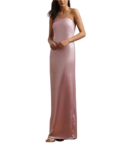Lauren Ralph Lauren Foiled Charmeuse Satin Strapless Neck Sleeveless Sheath Gown