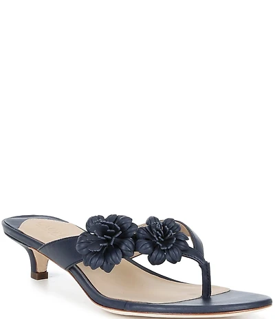 Lauren Ralph Lauren Francesca Leather Flowers Kitten Heel Thong Slide Sandals