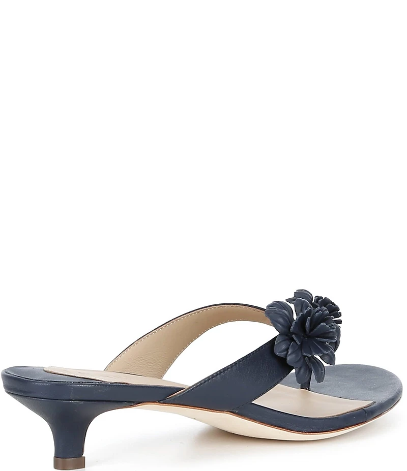 Lauren Ralph Lauren Francesca Leather Flowers Kitten Heel Thong Slide Sandals
