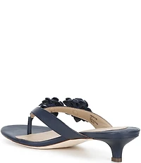 Lauren Ralph Lauren Francesca Leather Flowers Kitten Heel Thong Slide Sandals