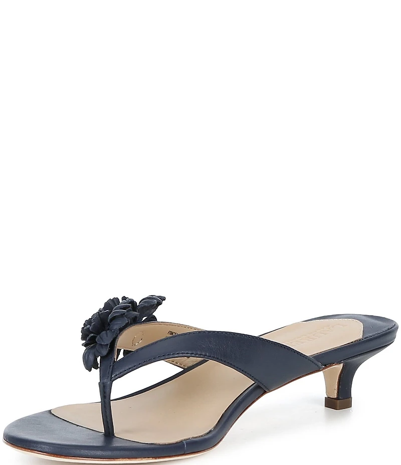 Lauren Ralph Lauren Francesca Leather Flowers Kitten Heel Thong Slide Sandals