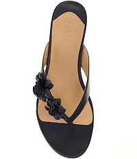 Lauren Ralph Lauren Francesca Leather Flowers Kitten Heel Thong Slide Sandals