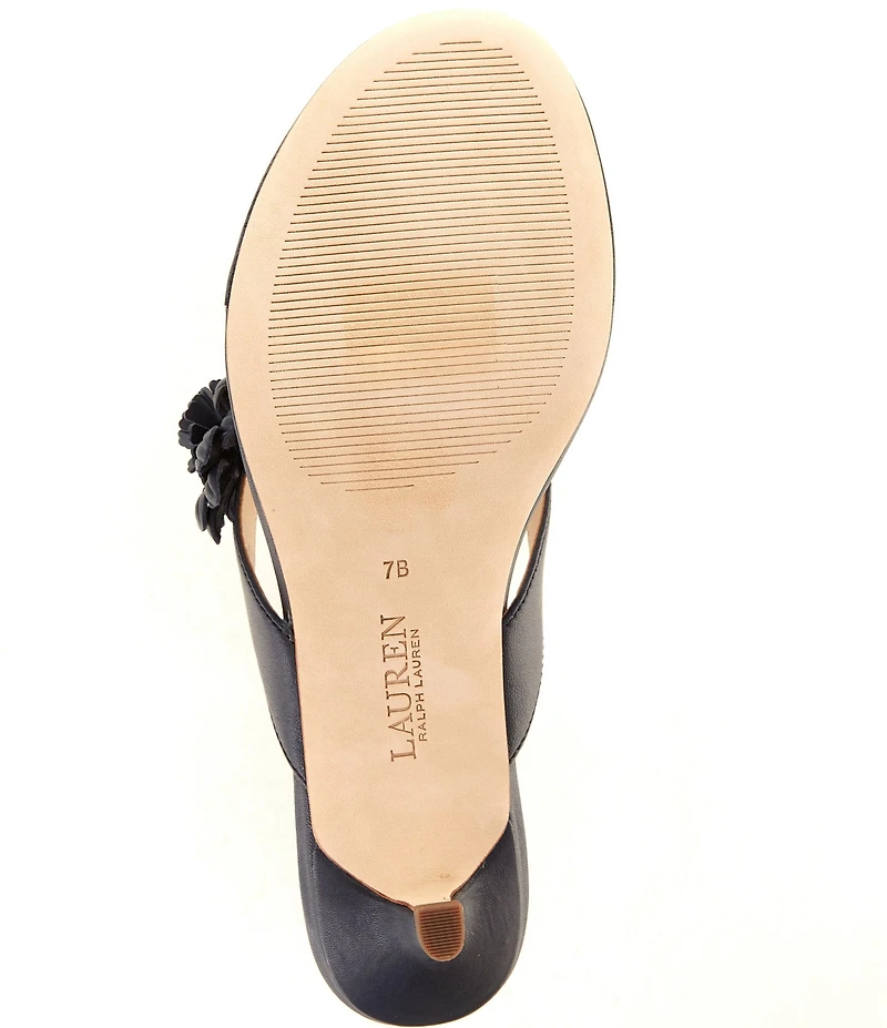 Lauren Ralph Lauren Francesca Leather Flowers Kitten Heel Thong Slide Sandals