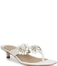 Lauren Ralph Lauren Francesca Leather Flowers Kitten Heel Thong Slide Sandals