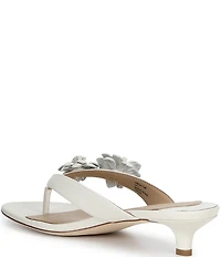 Lauren Ralph Lauren Francesca Leather Flowers Kitten Heel Thong Slide Sandals