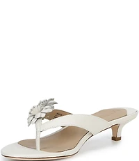 Lauren Ralph Lauren Francesca Leather Flowers Kitten Heel Thong Slide Sandals
