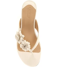 Lauren Ralph Lauren Francesca Leather Flowers Kitten Heel Thong Slide Sandals