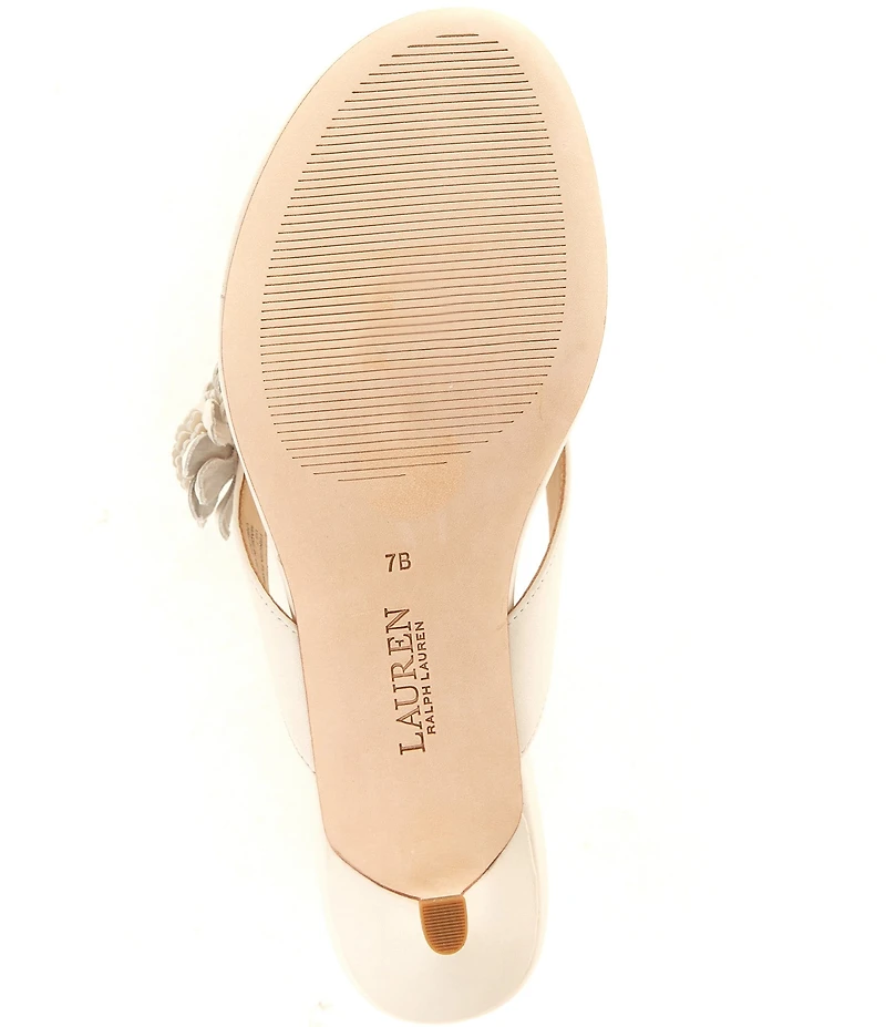 Lauren Ralph Lauren Francesca Leather Flowers Kitten Heel Thong Slide Sandals