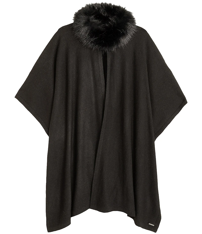 Lauren Ralph Lauren Fur Collar Knit Ruana