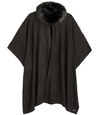 Lauren Ralph Lauren Fur Collar Knit Ruana