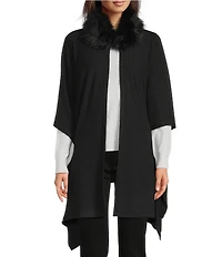 Lauren Ralph Lauren Fur Collar Knit Ruana
