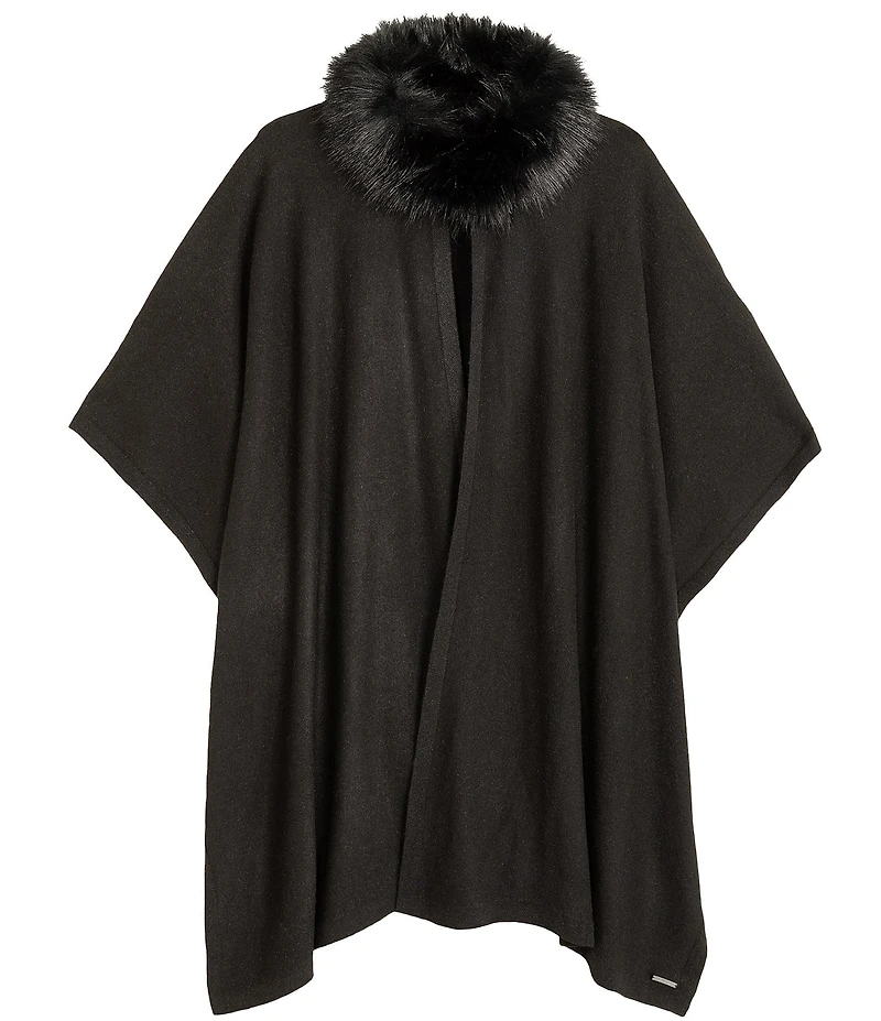 Lauren Ralph Lauren Fur Collar Knit Ruana