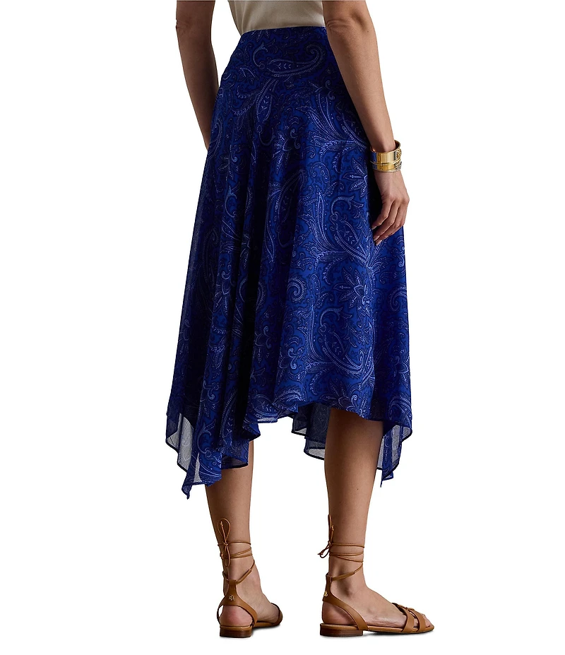Lauren Ralph Lauren Georgette Crinkle Paisley A-Line Handkerchief Hem Skirt