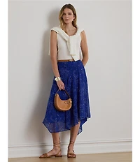 Lauren Ralph Lauren Georgette Crinkle Paisley A-Line Handkerchief Hem Skirt