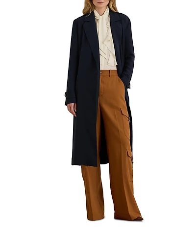 Lauren Ralph Lauren Georgette Double-Faced Notch Lapel Long Sleeve Wrap Coat