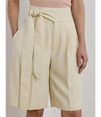 Lauren Ralph Lauren Georgette High Rise Pleated Wide-Leg Bermuda Shorts