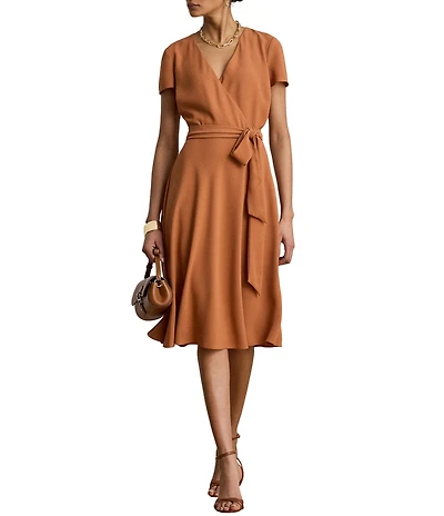 Lauren Ralph Lauren Georgette Mid Length Wrap Front A-Line Dress