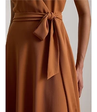 Lauren Ralph Lauren Georgette Mid Length Wrap Front A-Line Dress