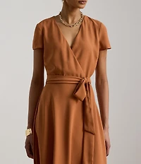 Lauren Ralph Lauren Georgette Mid Length Wrap Front A-Line Dress