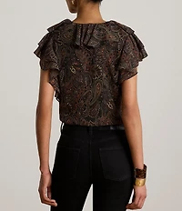 Lauren Ralph Lauren Georgette Paisley Print V-Neck Short Sleeve Blouse