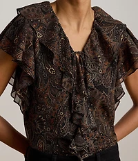 Lauren Ralph Lauren Georgette Paisley Print V-Neck Short Sleeve Blouse