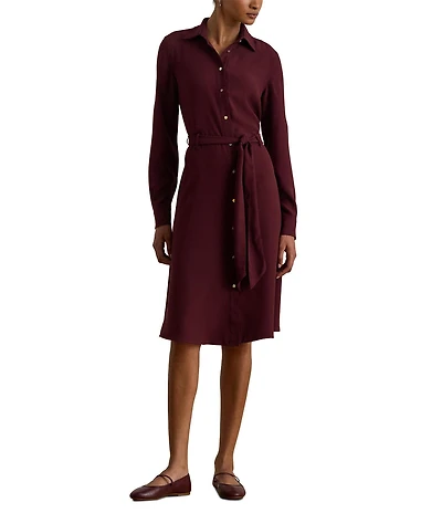 Lauren Ralph Lauren Georgette Point Collar Long Sleeve Belted Shirtdress