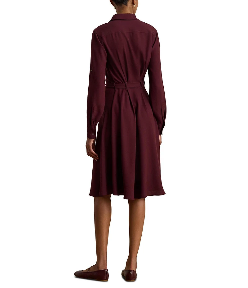 Lauren Ralph Lauren Georgette Point Collar Long Sleeve Belted Shirtdress