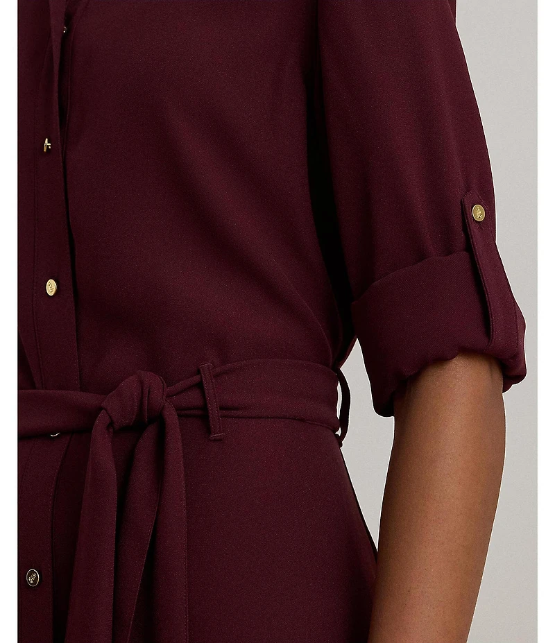Lauren Ralph Lauren Georgette Point Collar Long Sleeve Belted Shirtdress