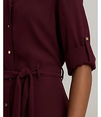 Lauren Ralph Lauren Georgette Point Collar Long Sleeve Belted Shirtdress