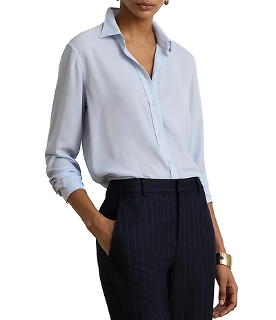 Lauren Ralph Lauren Georgette Point Collar Long Sleeve Shirt