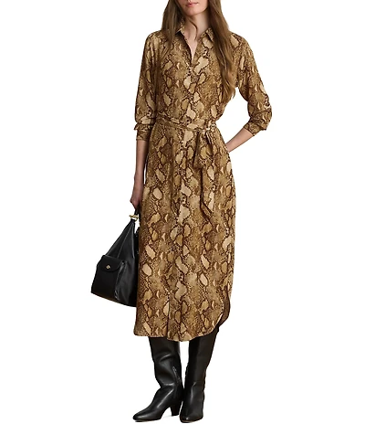 Lauren Ralph Lauren Georgette Print Point Collar Long Sleeve Shirt Dress