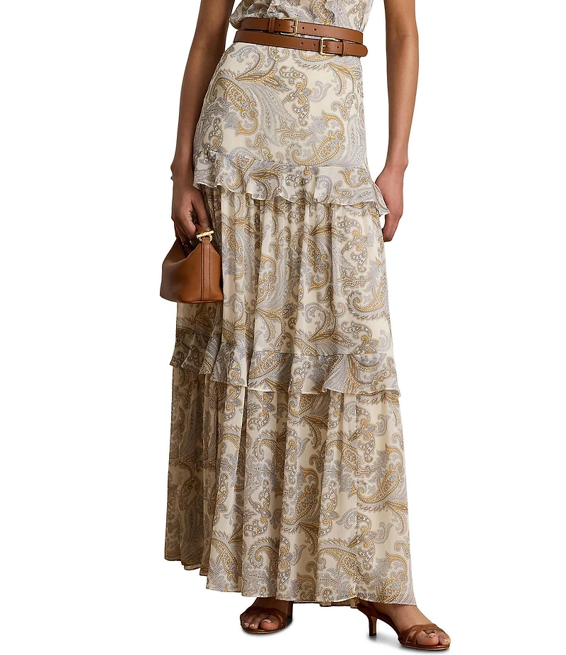 Lauren Ralph Lauren Georgette Print Tiered Maxi Skirt