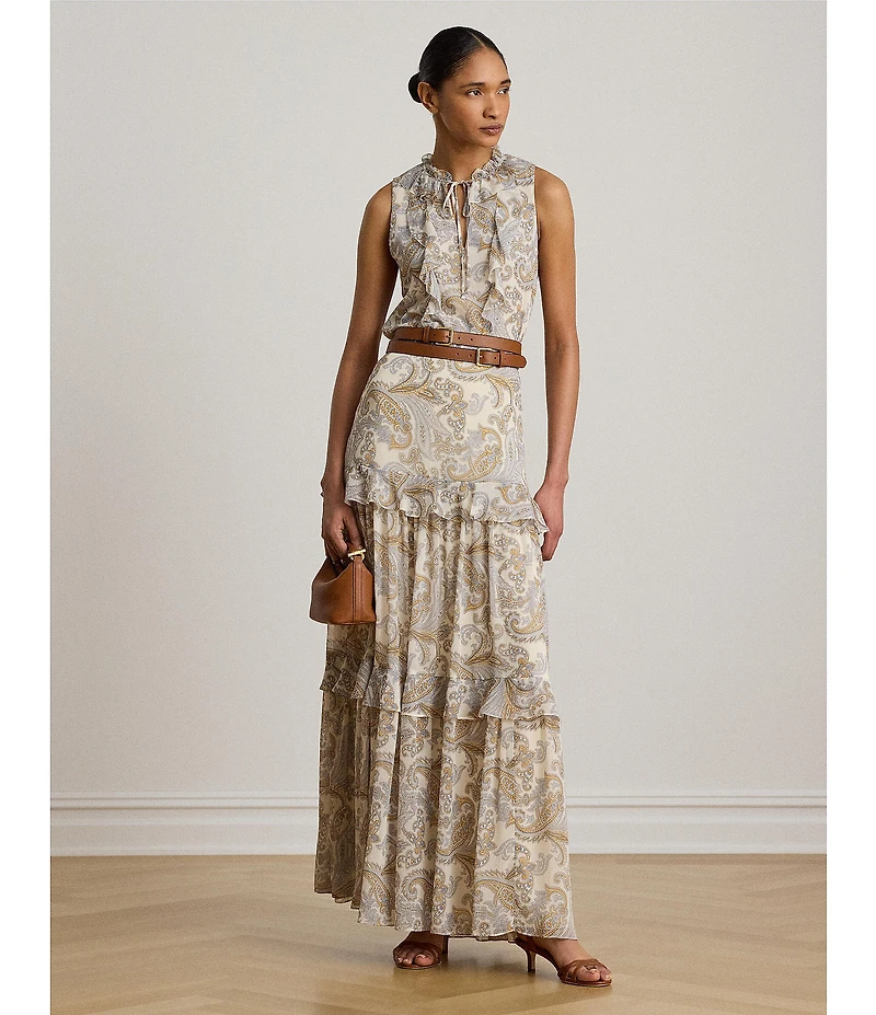 Lauren Ralph Lauren Georgette Print Tiered Maxi Skirt
