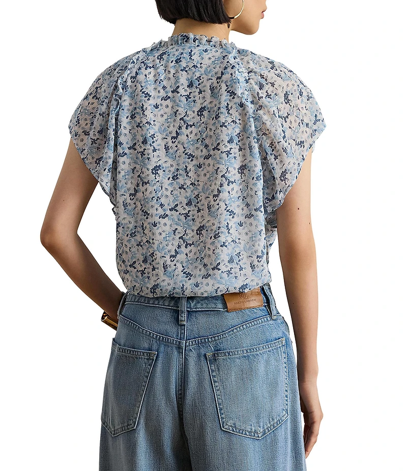 Lauren Ralph Lauren Georgette Print V-Neck Short Sleeve Blouse