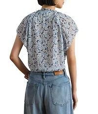 Lauren Ralph Lauren Georgette Print V-Neck Short Sleeve Blouse
