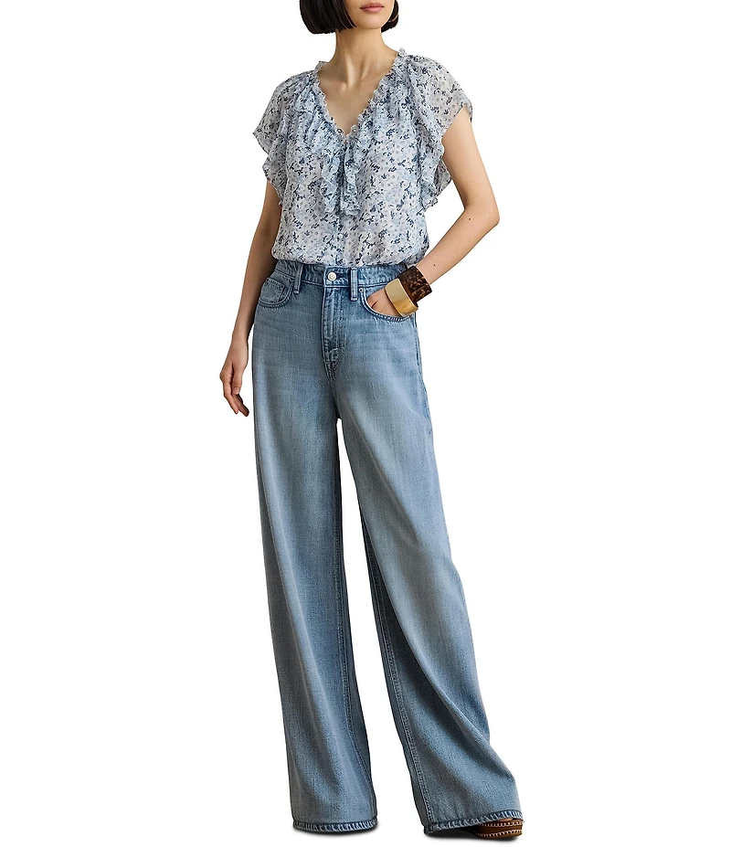 Lauren Ralph Lauren Georgette Print V-Neck Short Sleeve Blouse