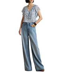 Lauren Ralph Lauren Georgette Print V-Neck Short Sleeve Blouse