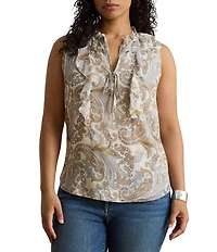 Lauren Ralph Lauren Georgette Print V-Neck Sleeveless Tee Shirt