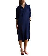 Lauren Ralph Lauren Georgette Spread Collar Long Sleeve Midi Shirtdress