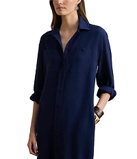 Lauren Ralph Lauren Georgette Spread Collar Long Sleeve Midi Shirtdress