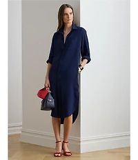 Lauren Ralph Lauren Georgette Spread Collar Long Sleeve Midi Shirtdress