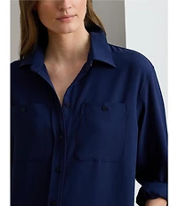 Lauren Ralph Lauren Georgette Spread Collar Long Sleeve Midi Shirtdress