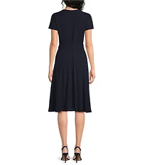 Lauren Ralph Lauren Georgette Surplice V-Neck Short Sleeve Belted Midi Dress